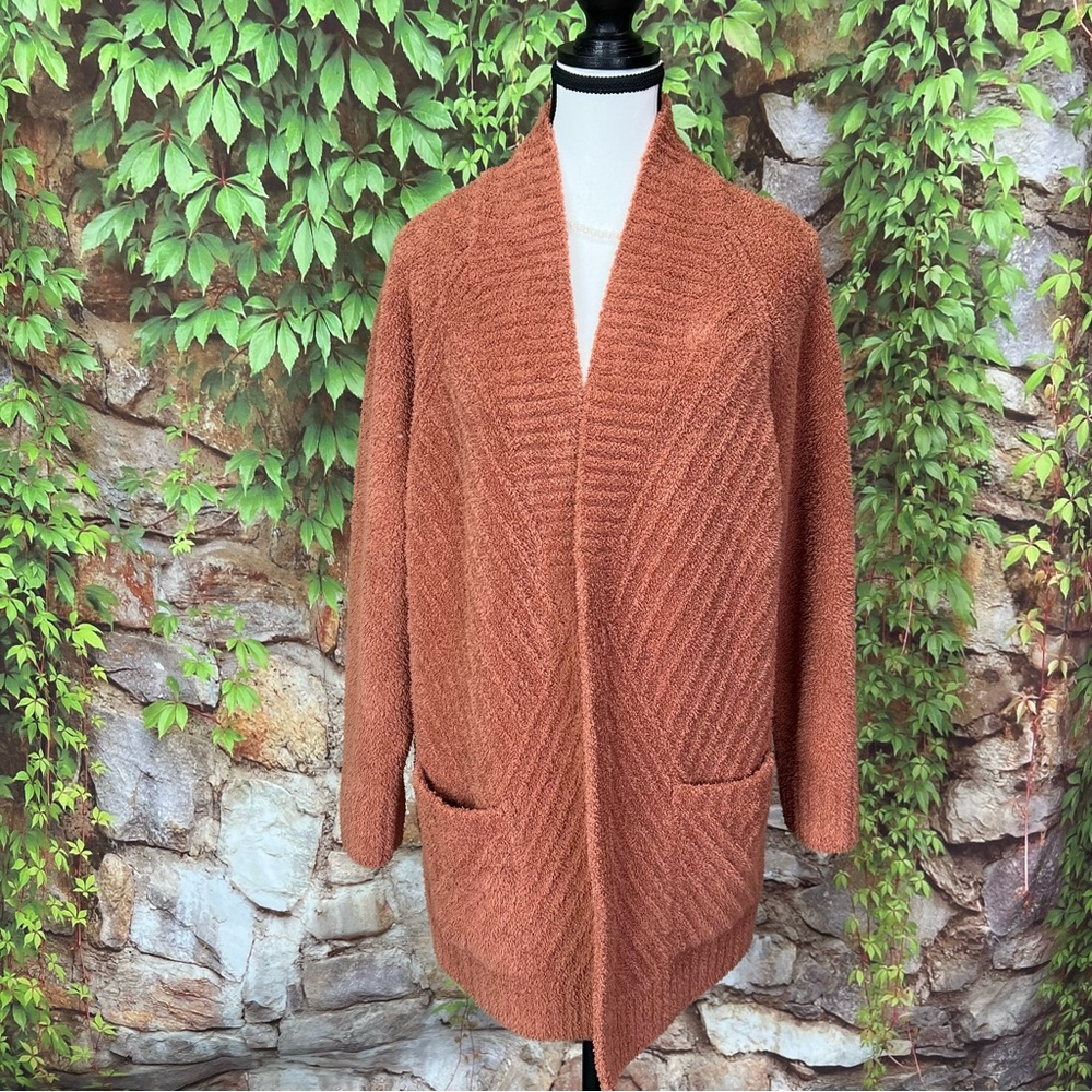 BAREFOOT DREAMS Plush Burnt Sienna Textured Open Cardigan, XL - Picture 2 of 9
